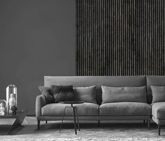 240cm x 60cm Acoustic Slatted Wall Panel Black & Gold Marble